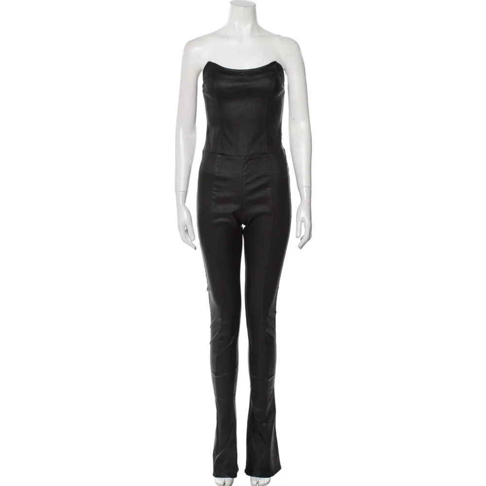 Retrofete Faux Leather Black Strapless Jumpsuit